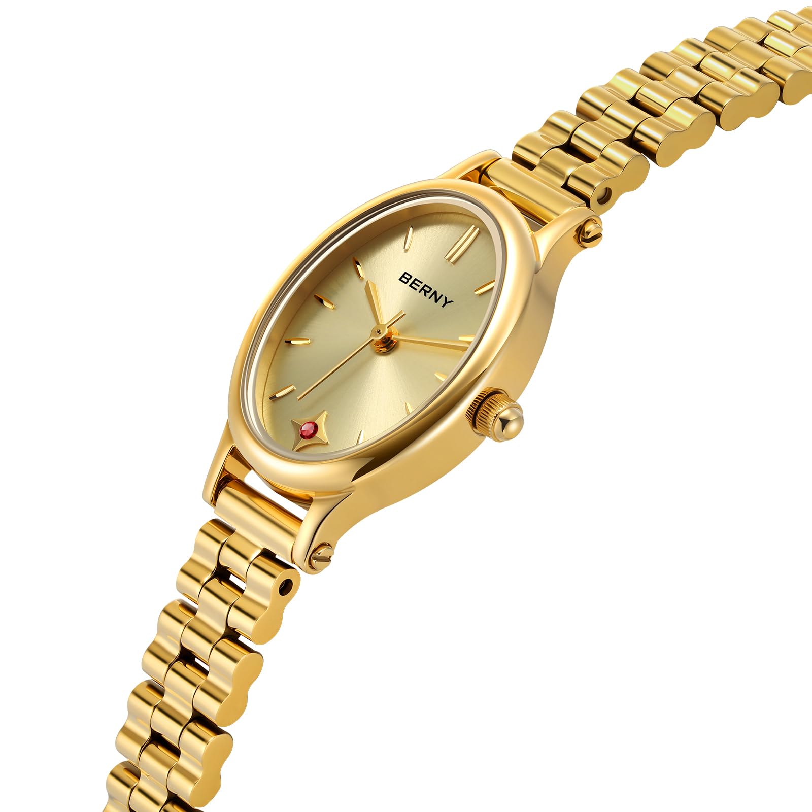 BERNY Relojes de Oro para Mujer Reloj Oval Vintage Movimiento de Cuarzo Reloj de Pulsera de Moda para Damas
