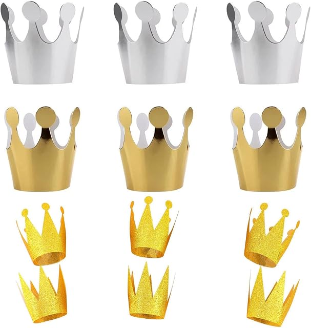 ZWZNBL 12pcs Crown Decorative Hats,Prince Princess Crowns,Gold and Silver Paper Crowns,Adjustable King Crown Party Hats for Golden Jubilee Party,Birthday,Celebration