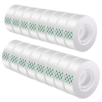 DHOOZ Clear Tape 16 Rolls - Transparent Gift Wrapping Tape Refills, Premium Adhesive for Gifts, Office Tapes Bulk, Desk & Home Supplies - Gift Wrap Tape Rolls