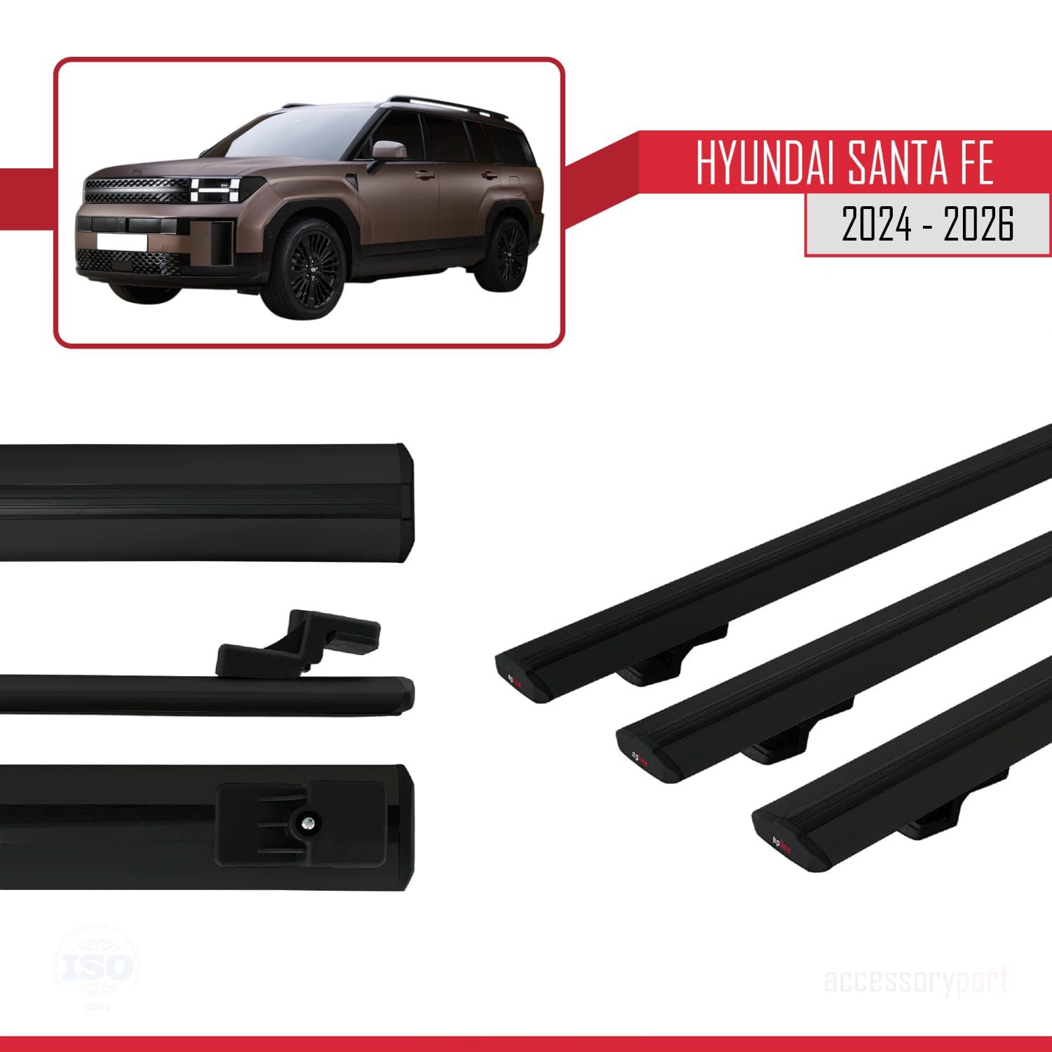 Kompatybilny z Hyundai Santa Fe 2024-2026 BASIC Model Aluminiowy bagażnik dachowy 3 poprzeczki, czarne