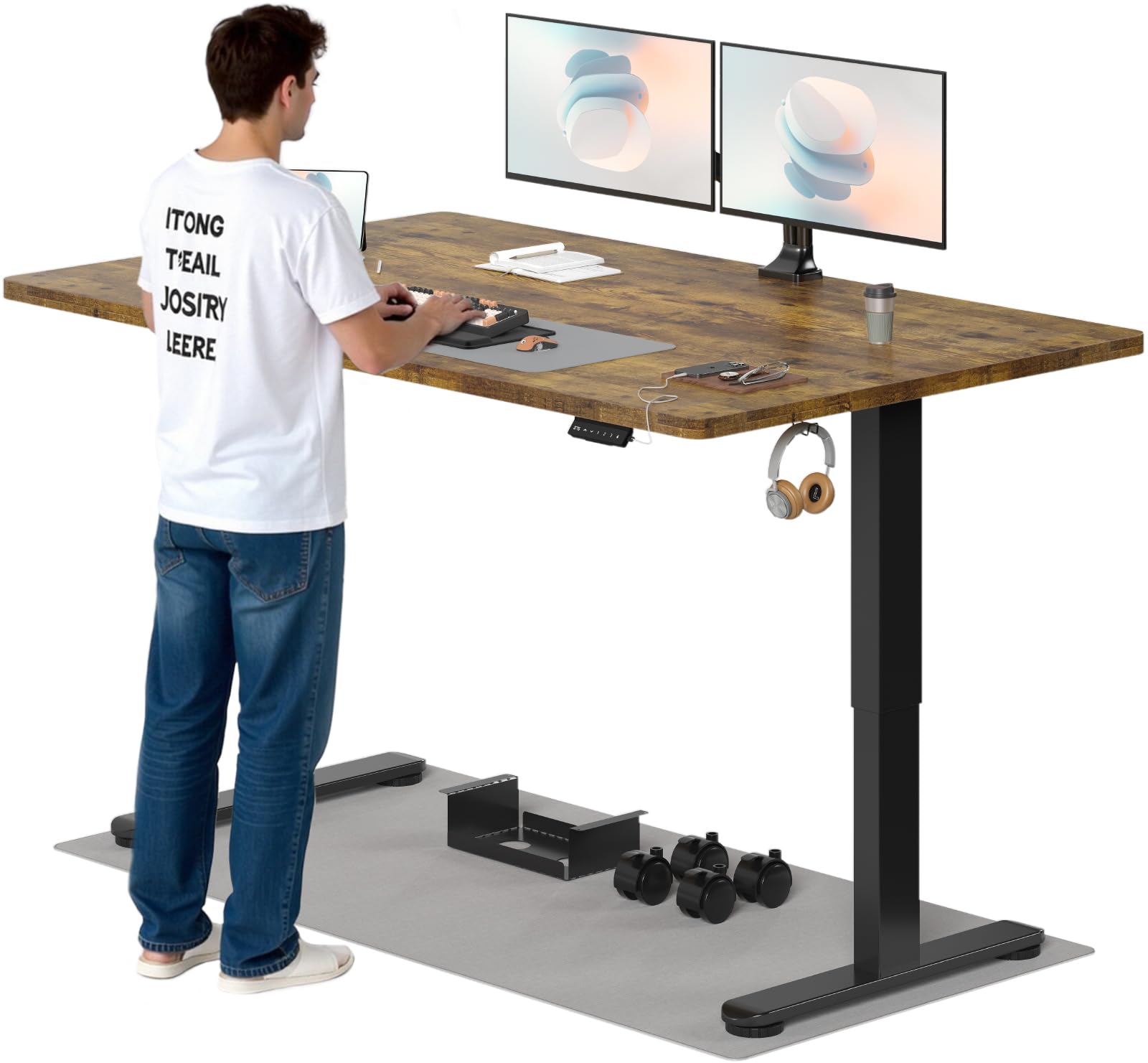 TRIUMPHKEY Höhenverstellbarer Schreibtisch, Elektrisch Stehschreibtisch mit Dualmotor, Touchscreen,USB-A & Kabelmanagement,25mm Einteilige Tischplatte,ergonomischer Bürotisch