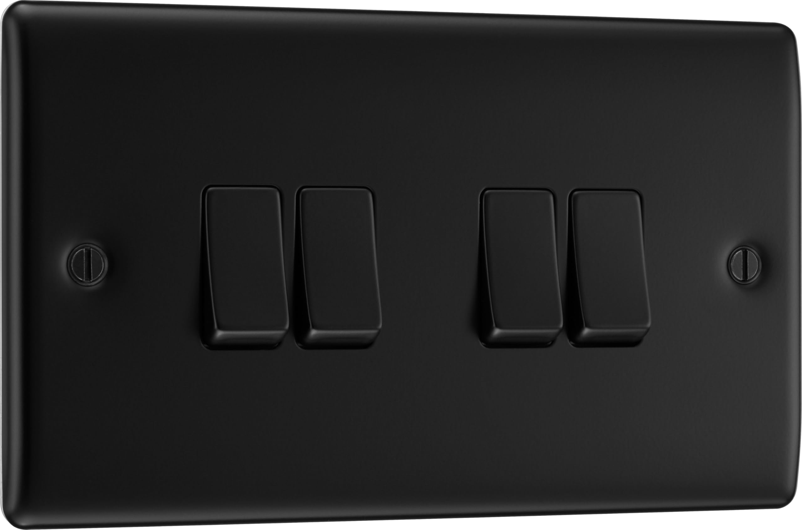 British General BG Electrical Quadruple Wall Light Switch, 2 Way, Raised and Slim Profile, Round Edges, Nexus Metal, Matt Black, 20A, 16AX, NFB44