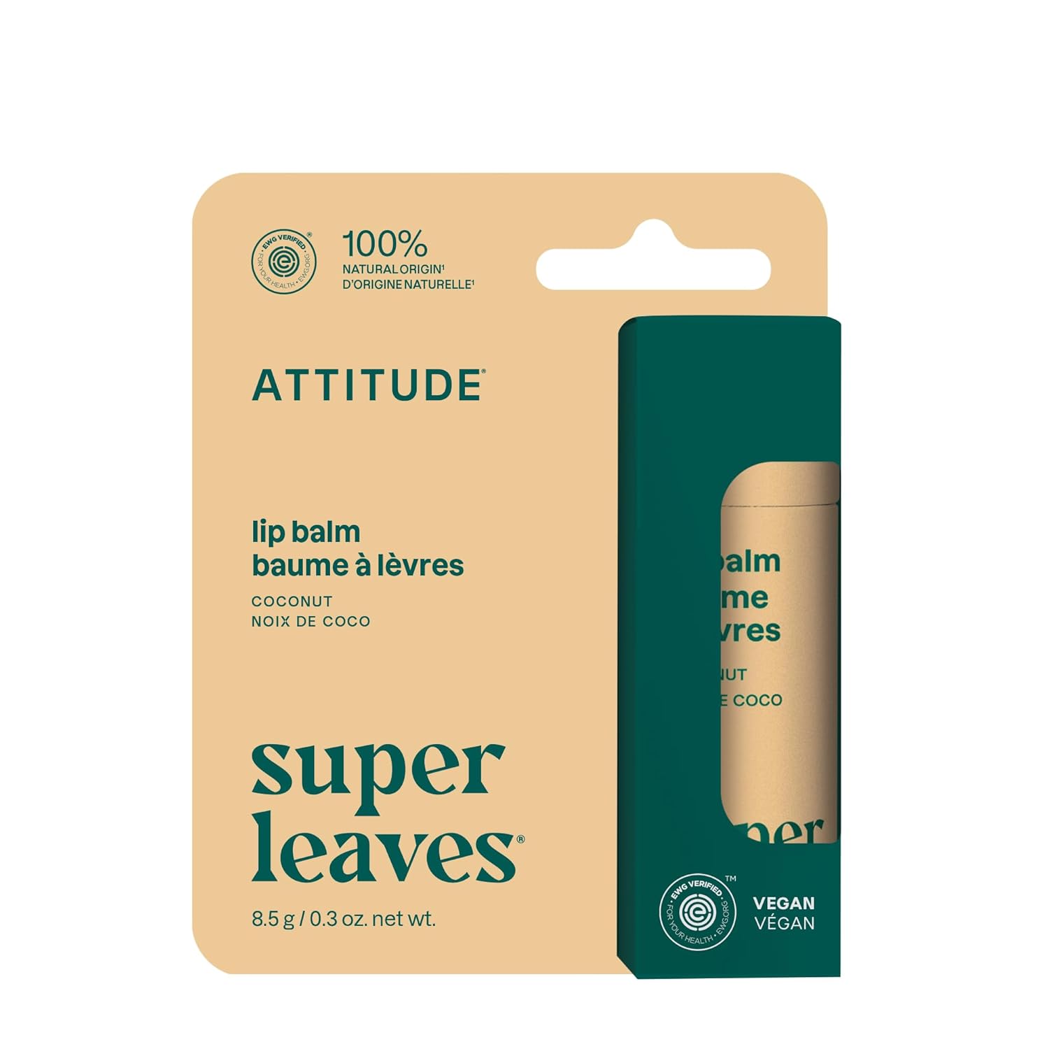 ATTITUDE Lip Balm, Natural Origin, Nourishes & Protects, Shea Butter, Coconut & Castor Oils, EWG Verified, For Dry Lips, Men and Women, Vegan, Coconut, 0.3 Oz ATTITUDE Lip Balm, Natural Origin, Nourishes & Protects, Shea Butter, Coconut & Castor Oils, EWG Verified, For Dry Lips, Men and Women, Vegan, Coconut, 0.3 Oz