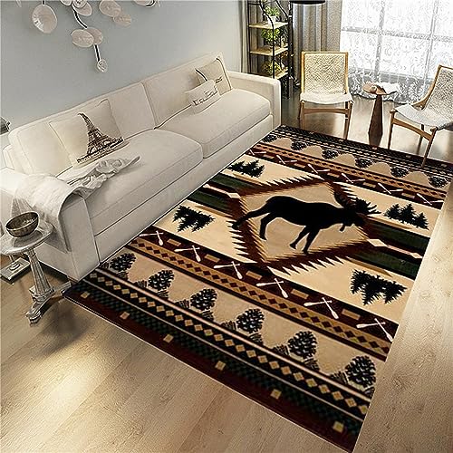 Deer Area Rug 3x4ft Wild Animal Plant Print Rug Western Style Rustic Rug for Living Room Indoor Non Slip Washable RugsCarpet for Bedroom Living Room Kitchen