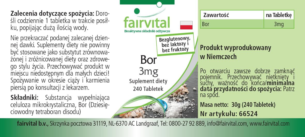 Fairvital | Bor 3mg – 240 tabletek – 3mg na tabletkę – łatwe do połknięcia – sprawdzona jakość i wysokie dawki – 100% wegańskie – wyprodukowane w Niemczech