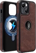 MOBESV Lederhülle mit Logo-Ansicht für iPhone 14 Plus 6,7 Zoll, Magnetisch Handyhülle kompatibel mit MagSafe, Dünn Klassische Elegant Hülle, Dunkelbraun