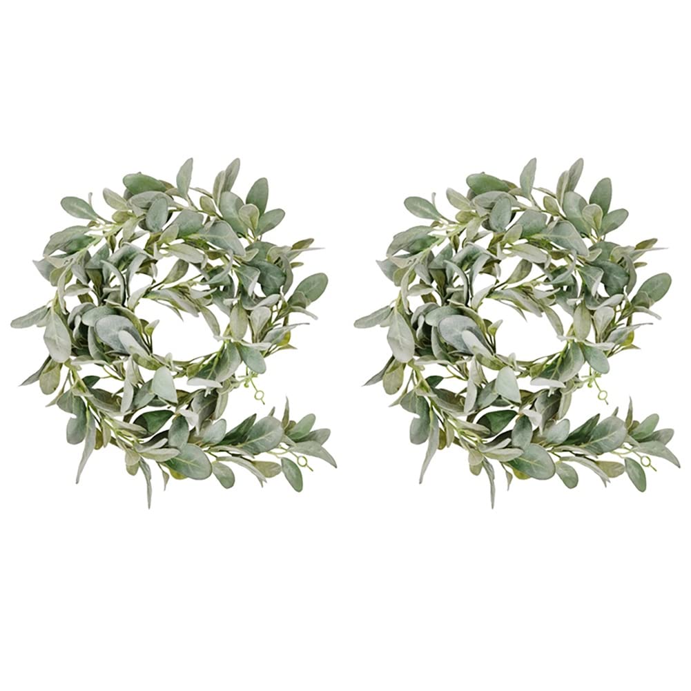 Hndhbfgrt 2X Artificial Flocked Lambs Ear Garland - 2Meter Soft Faux Vine Greenery and Leaves for Farmhouse Mantel Decor