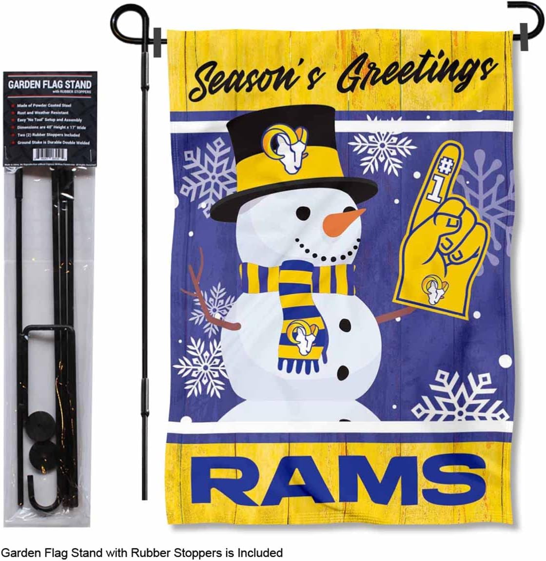 Los Angeles Rams Holiday Snowman Garden Flag and Flagpole Mount - Image 2