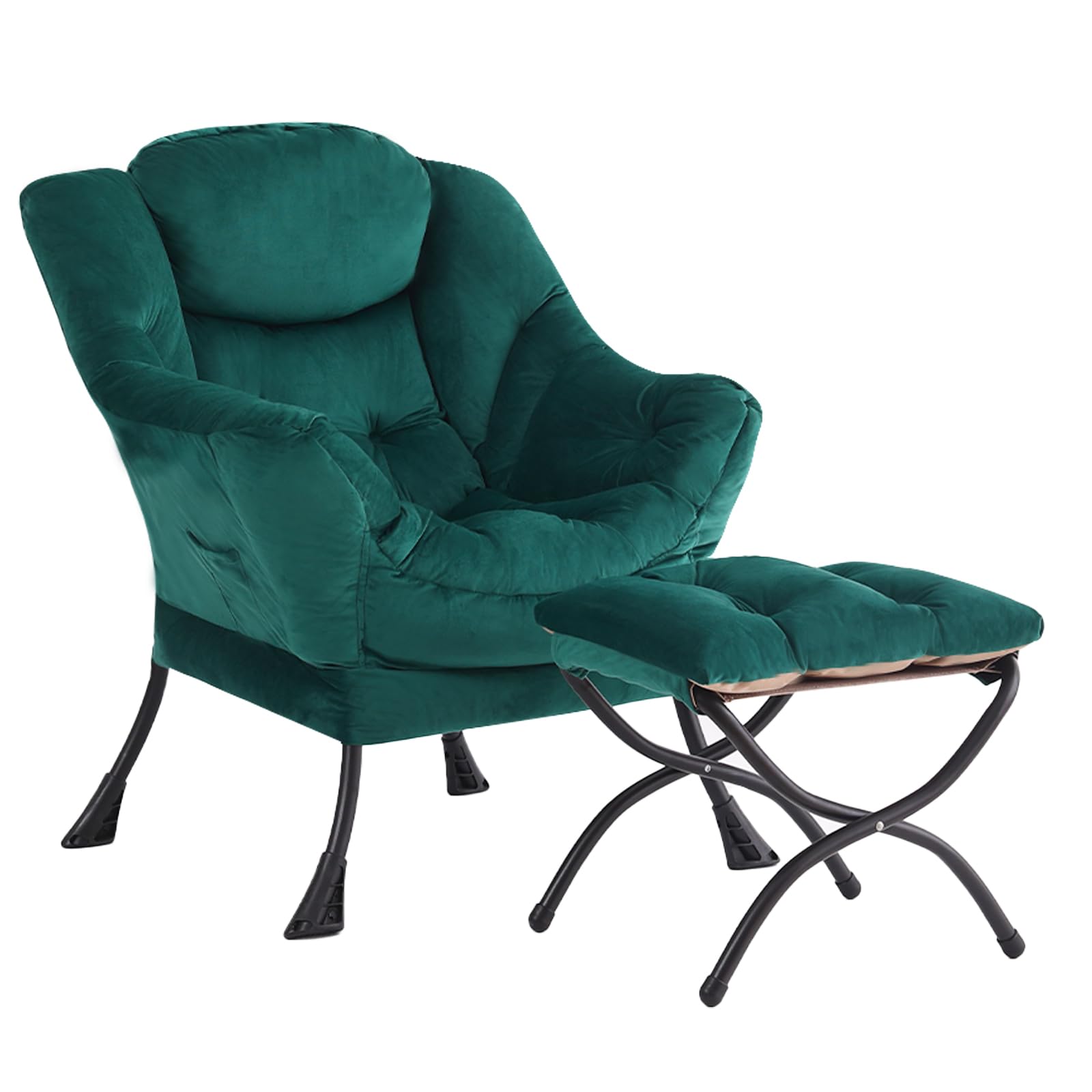 YOTATING Comfy Armchair with Footstool, Lazy Chair with Ottoman Leisure Accent Chair Relax Lounge Chair with Armrests & Side Pocket for Living Room, Bedroom & Small Spaces Armchair, Dark Green — image 1