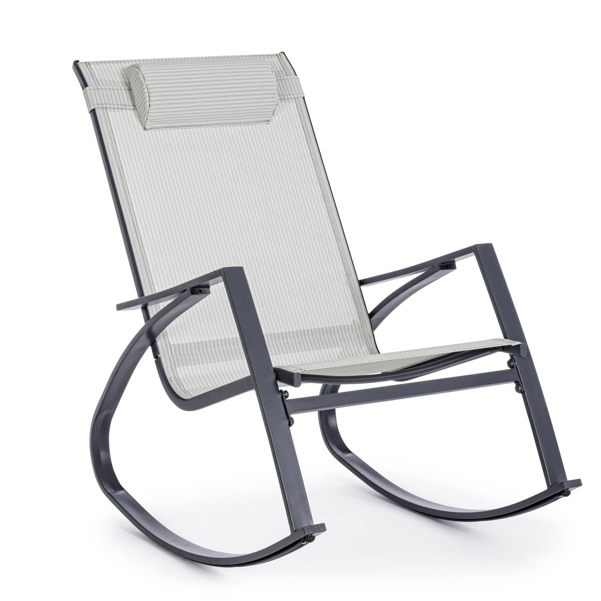 Yellowshop - DEMID poltrona giardino portico terrazza sedia a dondolo con poggiatesta cm 60x107xh95 Antracite Bianco Tortora (Antracite/Grigio chiaro)