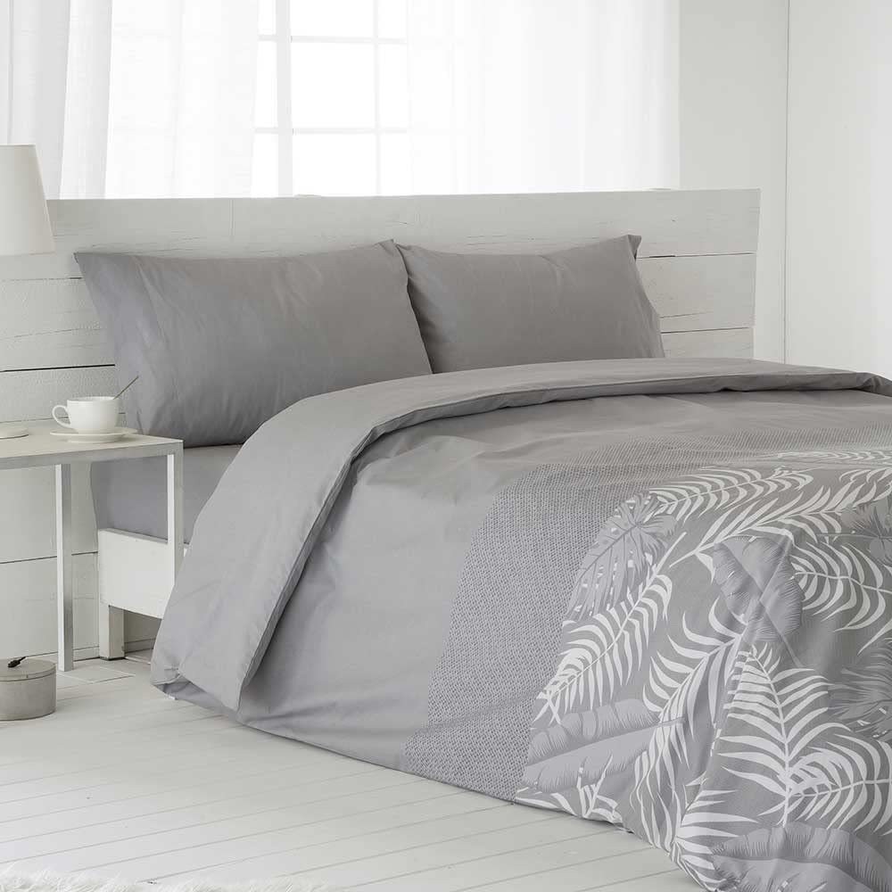 COTTON ARTean Funda Nórdica IGUELDO algodón percal 200 Hilos Cierre con Botones Funda de edredón para Cama de 150 (240x220 cm) +2 Fundas de Almohada ( Color Gris