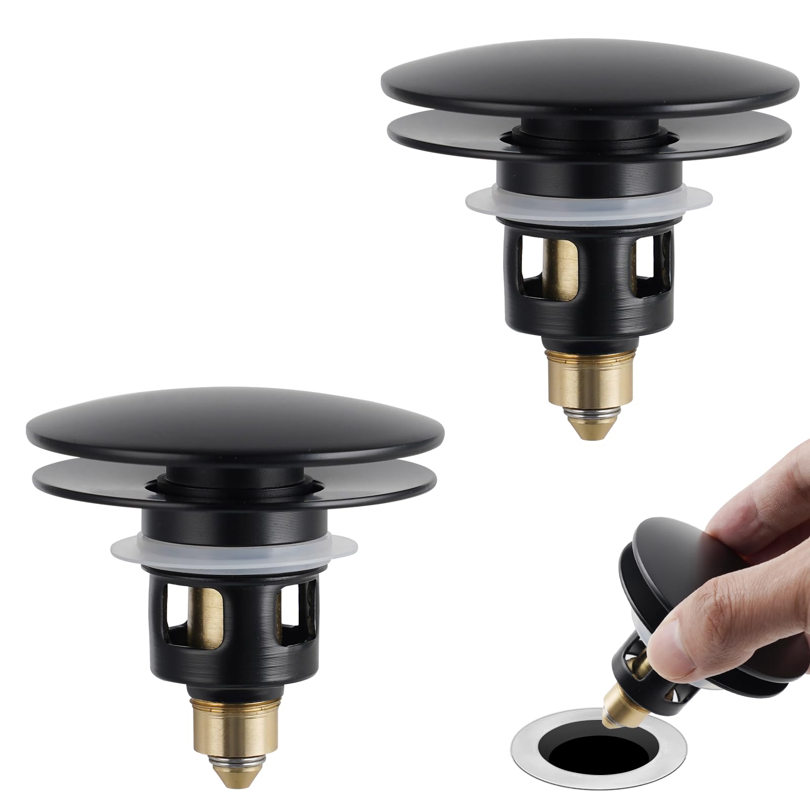 Universal Bathroom Sink Drain Stopper Strainer, 2PCS, Matte Black
