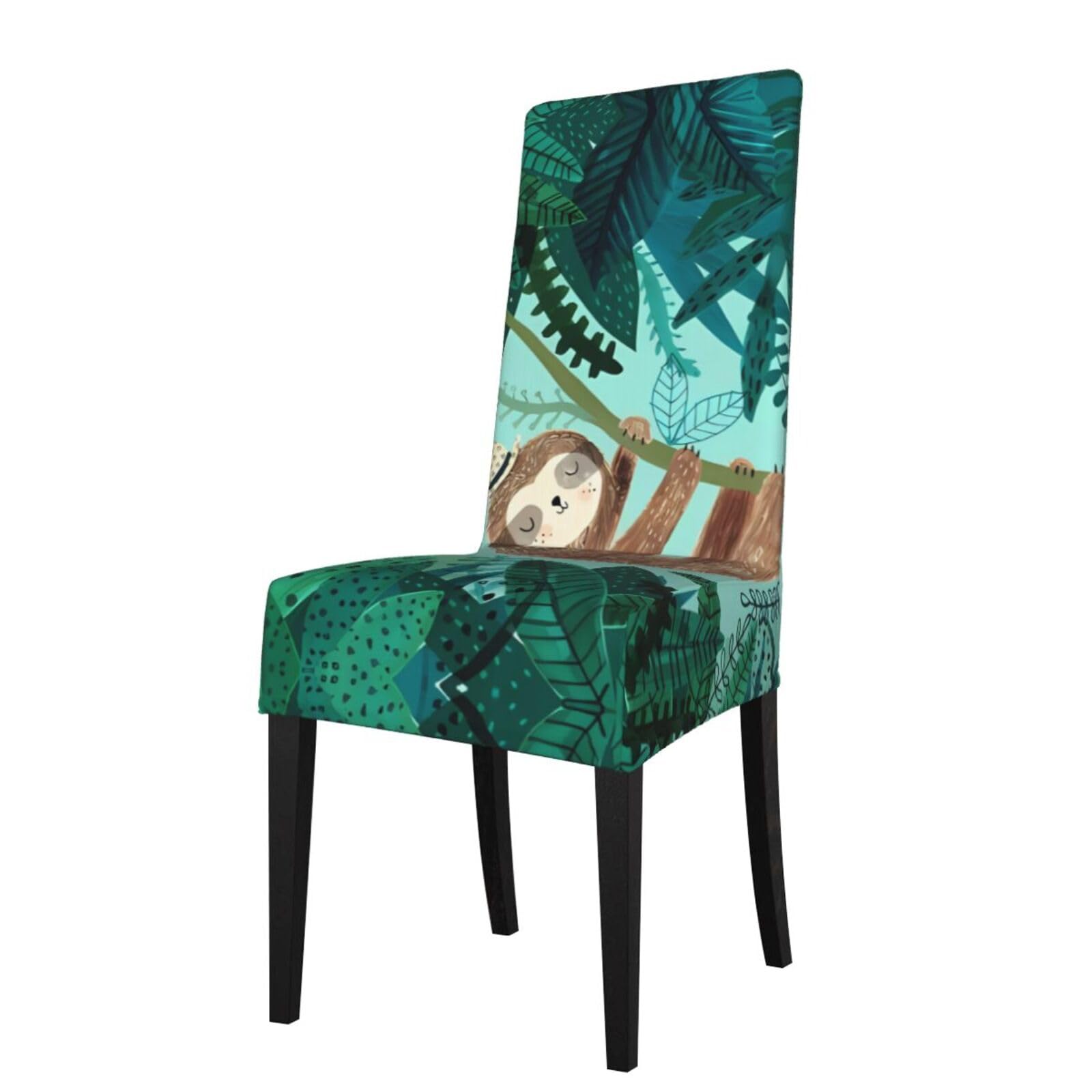 Hjfczh Black Hug Tree Sloth Prints Dining Chair Throw Covers – Stretchy Spandex Furniture Layers For Refreshing Your Space - No Ironing Needed