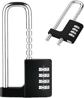LYINUR Combination Padlock Outdoor, Waterproof Heavy Duty Padlock with Code, Multifunctional Adjustable Long Padlock, Travel Shackle Padlocks 4 Digit Locker Pad Lock for Gym Garage Shed Gate - Black