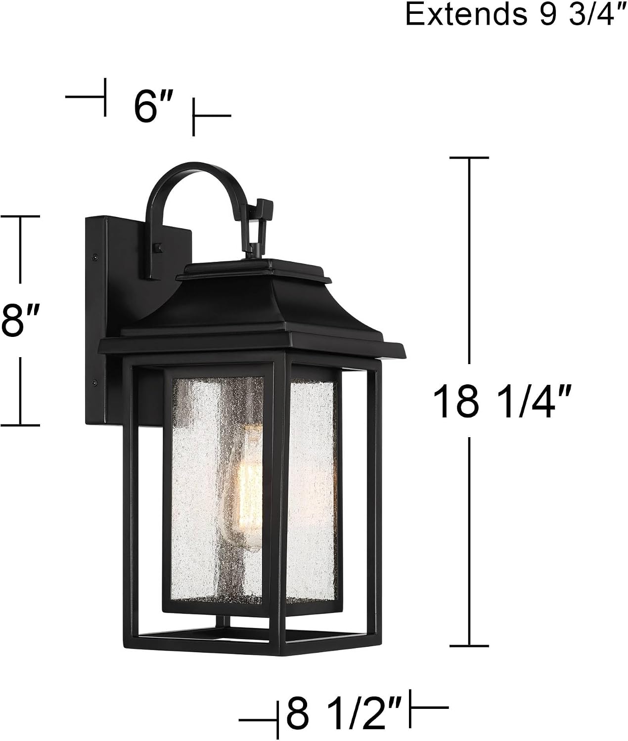 John Timberland Cecile 18 1/4" High Mission Outdoor Wall Light Fixture Mount Porch House Exterior Outside Framed Box Waterproof Edison Bulb Weatherproof Shiny Black Aluminum Seeded Glass Shade