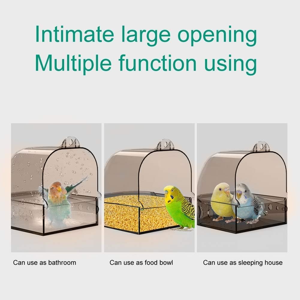 Bañera para pájaros, jaula para pájaros colgante, bañera, caja de ducha de plástico para pájaros, caja de alimentación multifunción para loros grises y negros