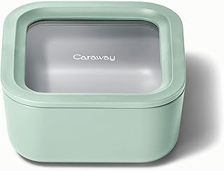 Caraway Glass Food Storage, 10 Cup Glass Container - Ceramic Coated Food Container - Easy to Store, Non Toxic, Non Stick Lunch Box Container with Glass Lids. Dishwasher, Oven, & Microwave Safe - Mist