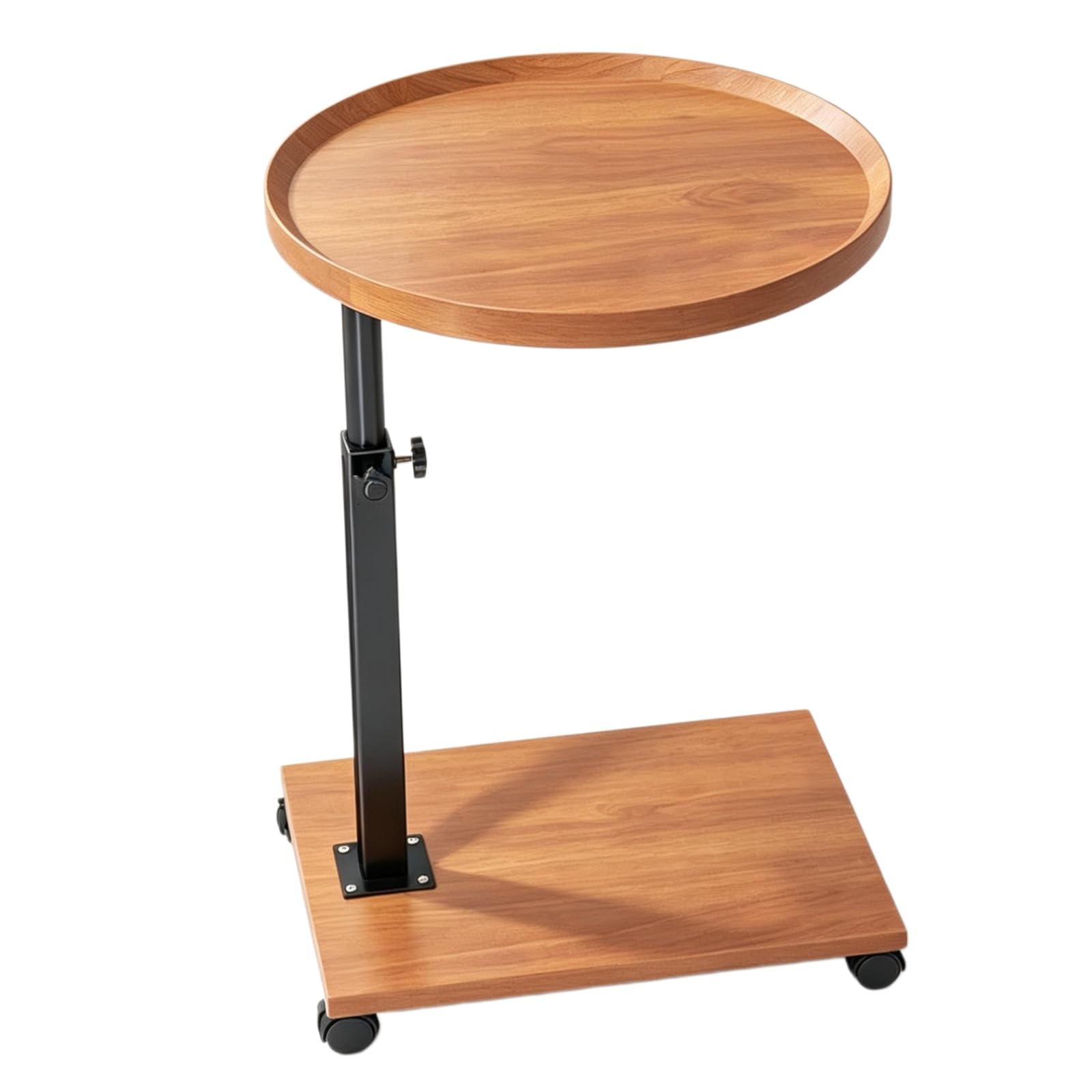 Tavolino Regolabile,Tavolino con Rotelle e Ruote Scorrevoli | Regolabile Altezza,Piano d'Appoggio Spazioso,Facile Spostare,Design Moderno per Spazi Ridotti(Natural,Round)