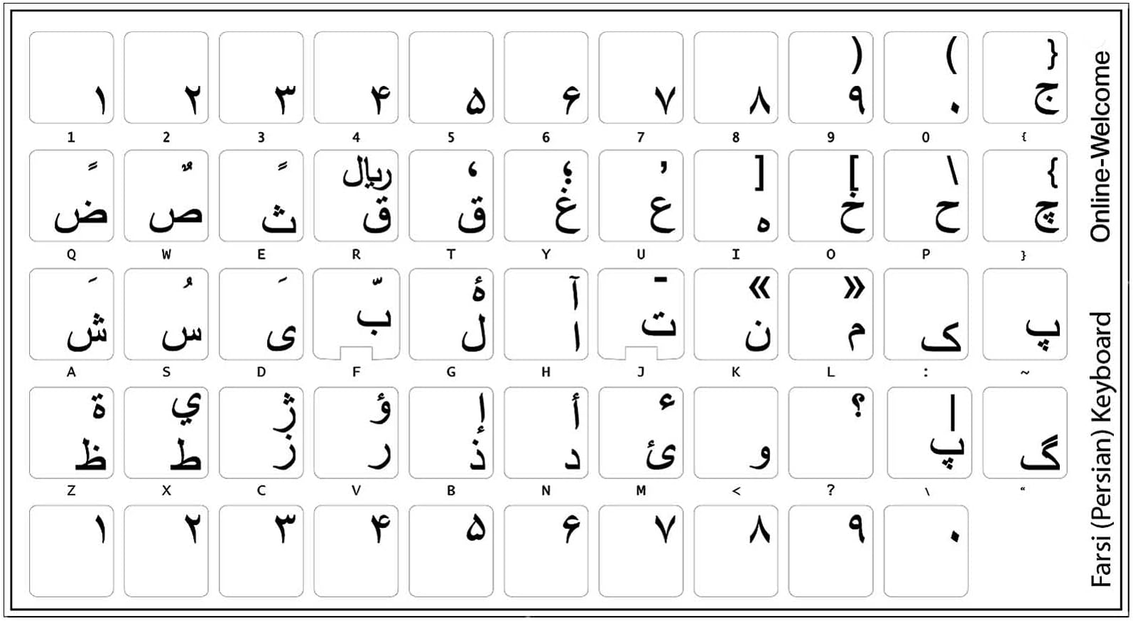 Online-Welcome FARSI (Persian) Transparent Background Keyboard Stickers with Black Letters for Computer LAPTOPS Desktop