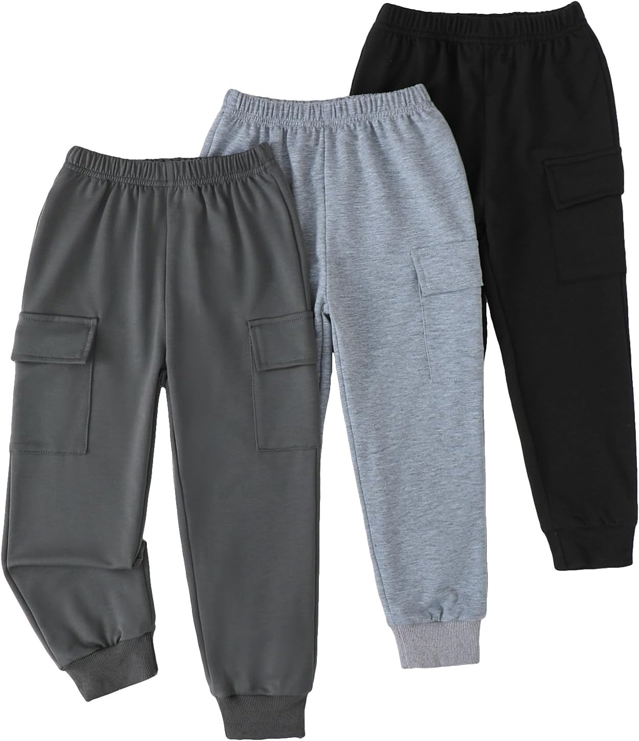 Boys Sweatpants 3 Pack Boys Cargo Joggers Pants Elastic Waist Casual Kids Toddler Cargo Sweatpants Size 3-7T