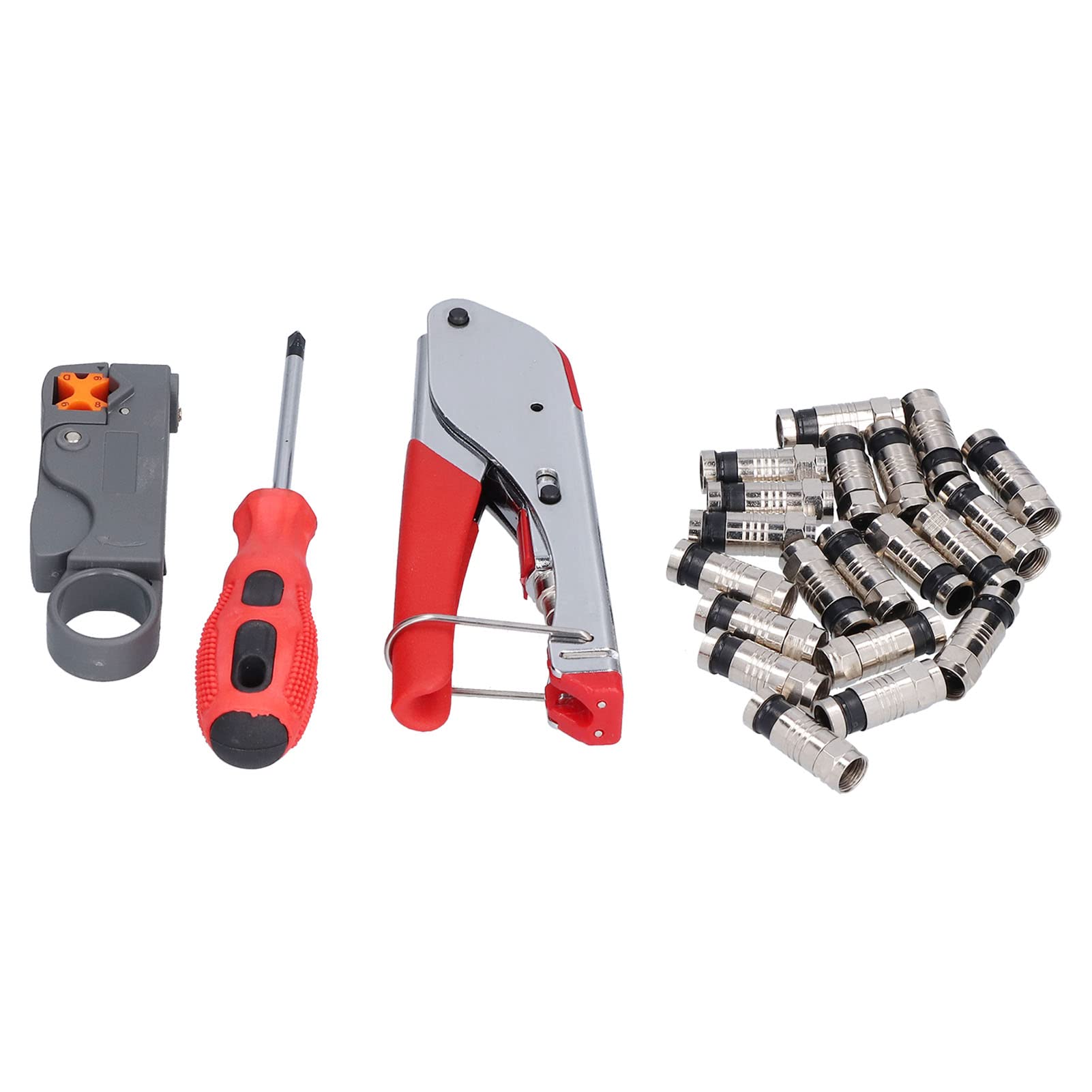 TEMKIN Coax Cable Connector, Multifunctional Coax Crimper Tool Kit, Compression Connectors for F Connector with Squeeze Function, Coaxial Cable RG59 RG6, CATV and Audio Video Field Pliers