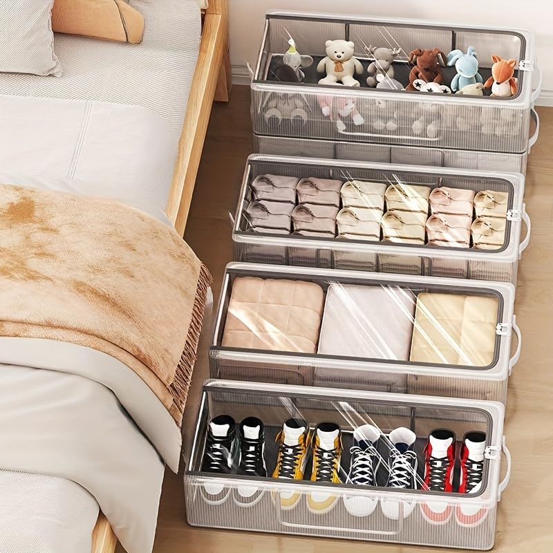 Image of DecorTwist Large Under Bed Storage Box | Heavy-Duty Foldable Organiser with Thick PVC Transparent Cover | Dustproof Storage for Clothes, Shoes, Quilts & Blankets | Home Organizer | Style 2 | Pack of 1