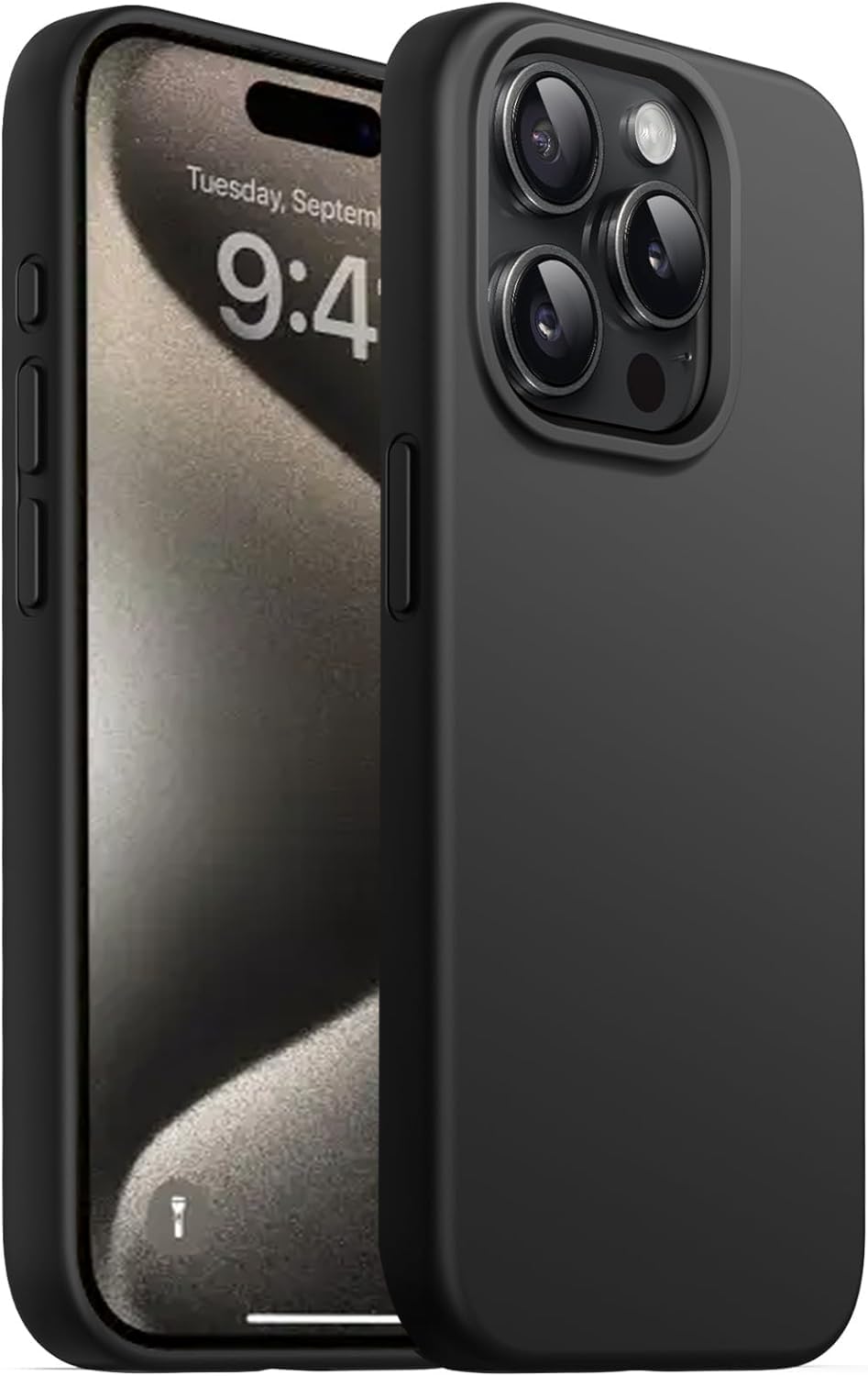 DIZORO Compatible for iPhone 15 Pro Case 6.1, Slim Liquid Silicone Case 3 Layers Full Covered Soft Gel Rubber Phone Case Protective Cover 6.1 Inch - Black