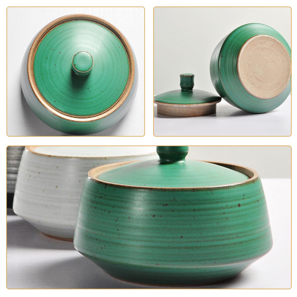 NUOBESTY Tarro de Cerámica Artesanal Japonés para Almacenamiento de Té Suelto, Pequeño Bote Vintage Esmalte Azul Hierro, Recipiente Hermético para Cocina y Conservación de Alimentos