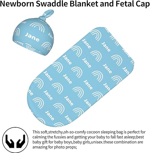 Miniatura 5 de Mantas personalizadas para bebé recién nacido, gorro con diadema para bebé, niña y niño con nombre, icono personalizado y fuentes, saco de envolver