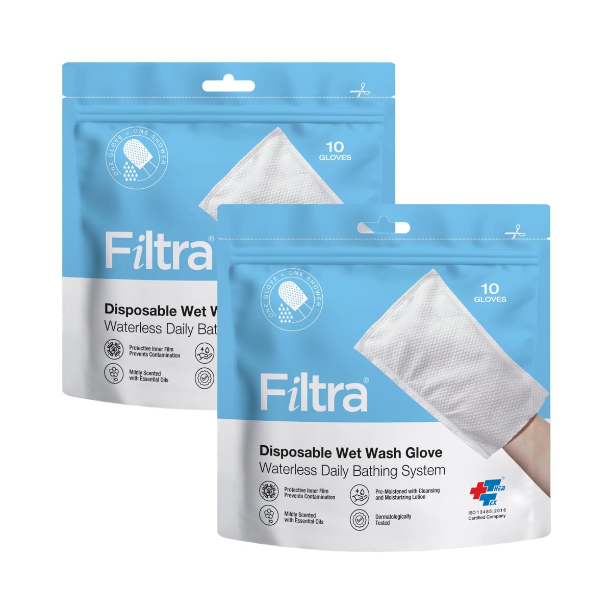 FILTRA® Disposable Wet Wash Gloves | Body Wipes | Bathing Gloves | Bed Bath Wipes | Bathing Wipes Pre-Moistened | 2 x Re-Sealable Zip Lock Pouch of 10 Gloves (10 count (Pack of 2)) (B0DDCC5DKP) Amazon Price History, Amazon Price Tracker