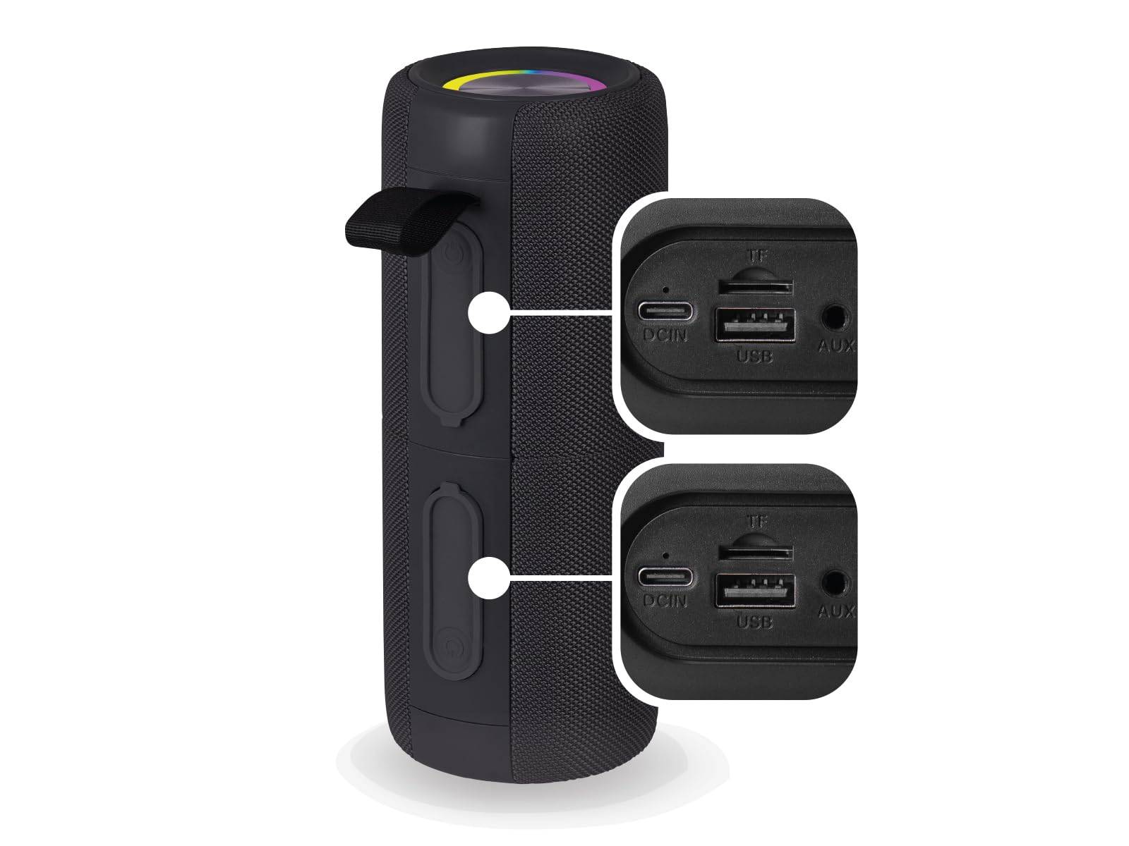 Trevi XSC 8A88 B Cassa Wireless Portatile 2x15W Stereo con Woofer Passivi, IPX5 Impermeabile, Lettore MP3 Micro SD, AUX-IN, Disco Light e Speaker Separabili, Nero