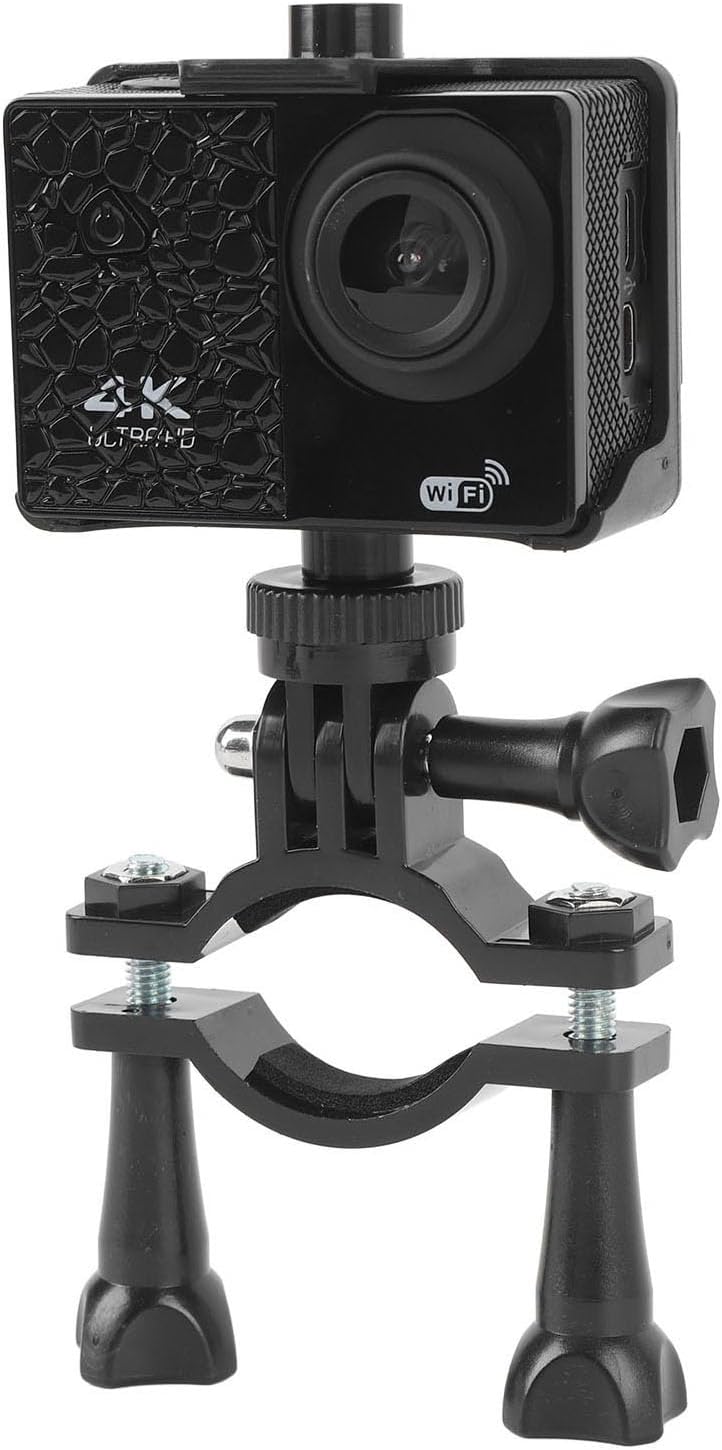 Acogedor 4K Action Camera mounted on a handlebar using the included accessories.