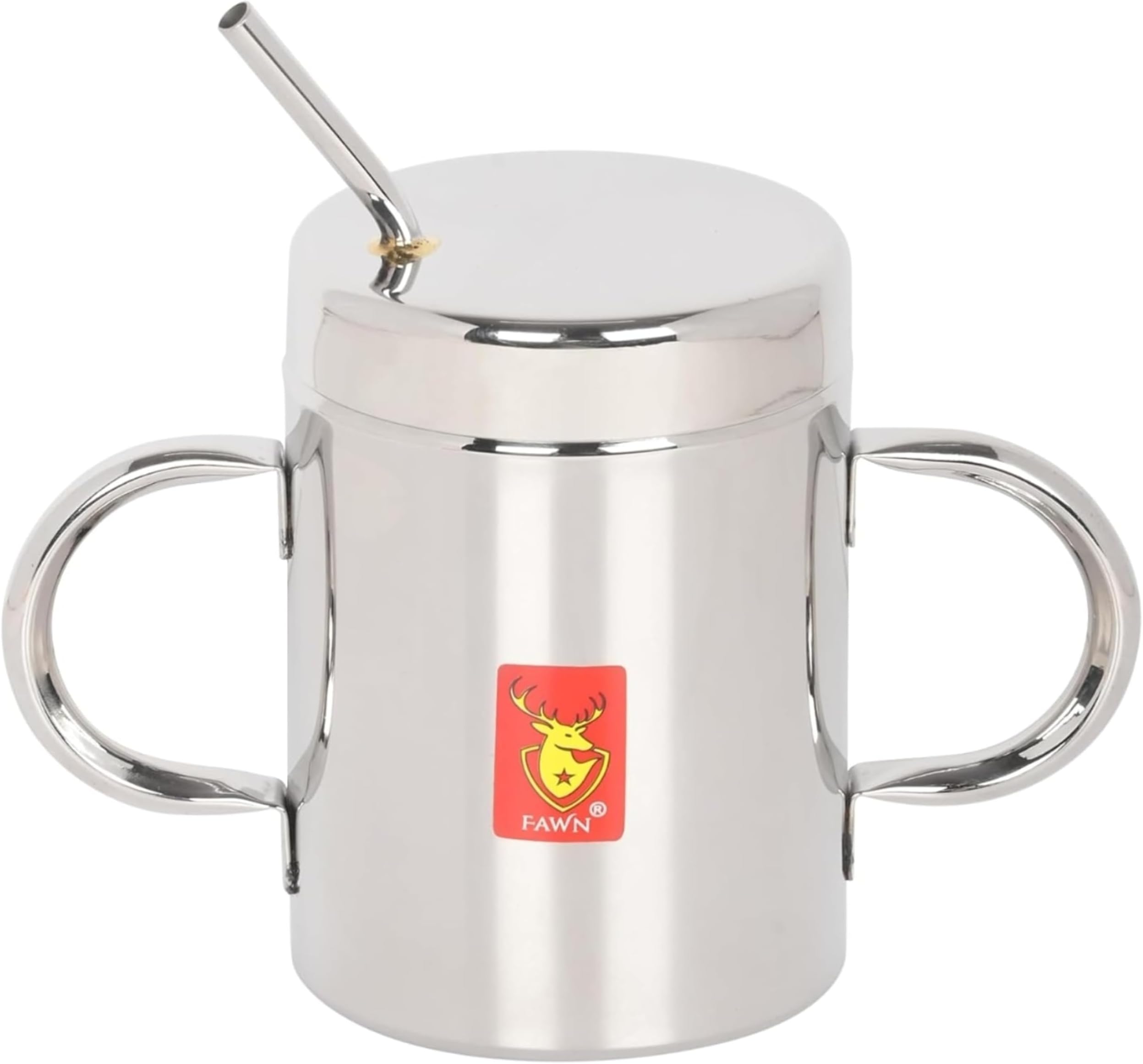 Stainless Steel Straw Glass with Lid Mug for Kids Baby Sipper Coffee Milk Tumbler with Straw, Silver, Pack of 1 (Straw Glass with Lid and Handle)