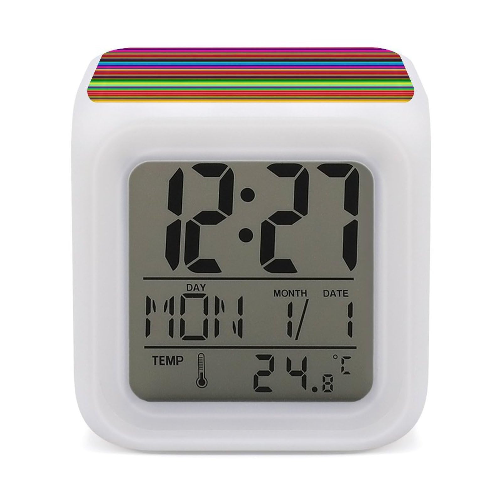 VstaDank Colorful Mexican Stripes Digital Alarm Clock LED Display Screen Color Change Alarms Clock Smart Alarm Clock Wake Up Digital Clocks with 7 Color Nightlight for Bedroom