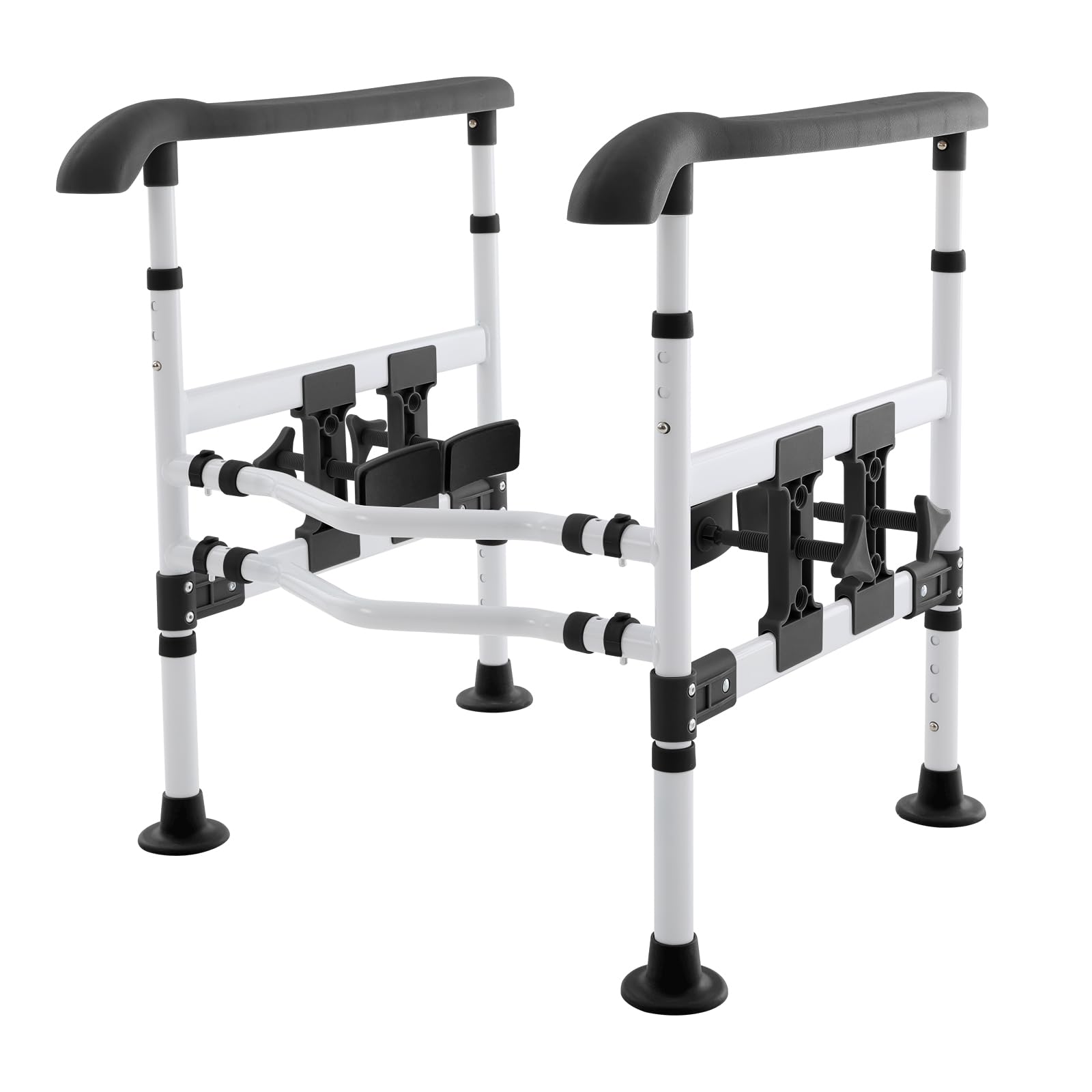 Pomoc przy wstawaniu toalety do 150 kg, regulowana szerokość i wysokość 57-61 cm/63-74 cm, antypoślizgowa poręcz bezpieczeństwa ze stali wysokowęglowej, podwyższenie deski sedesowej dla seniorów