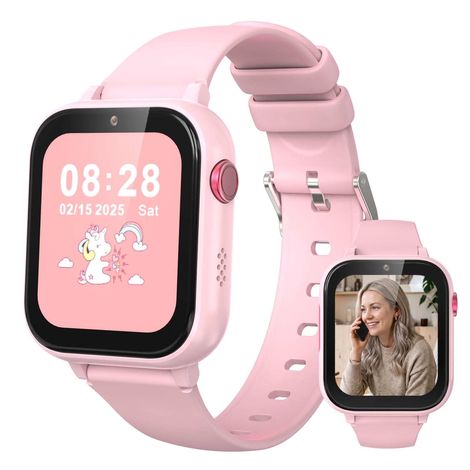 Montre connectée 4G pour Enfants avec Fonction d'appel Vocal, Montre-téléphone, Montre pour Enfants avec Appareil Photo Jeux réveil écran Tactile Fonction Appel étanche IPX7