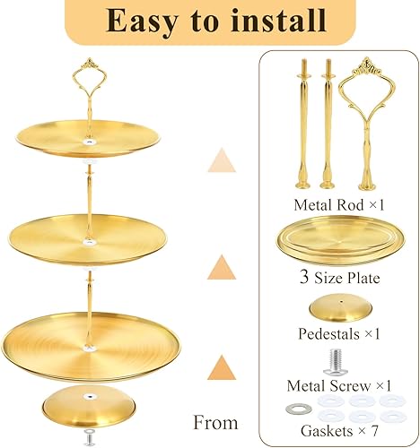 Miniatura 7 de Juego de 6 soportes dorados para cupcakes, juego de exhibición de mesa de postres de acero inoxidable, 2 soportes para pasteles de 3 niveles, 2