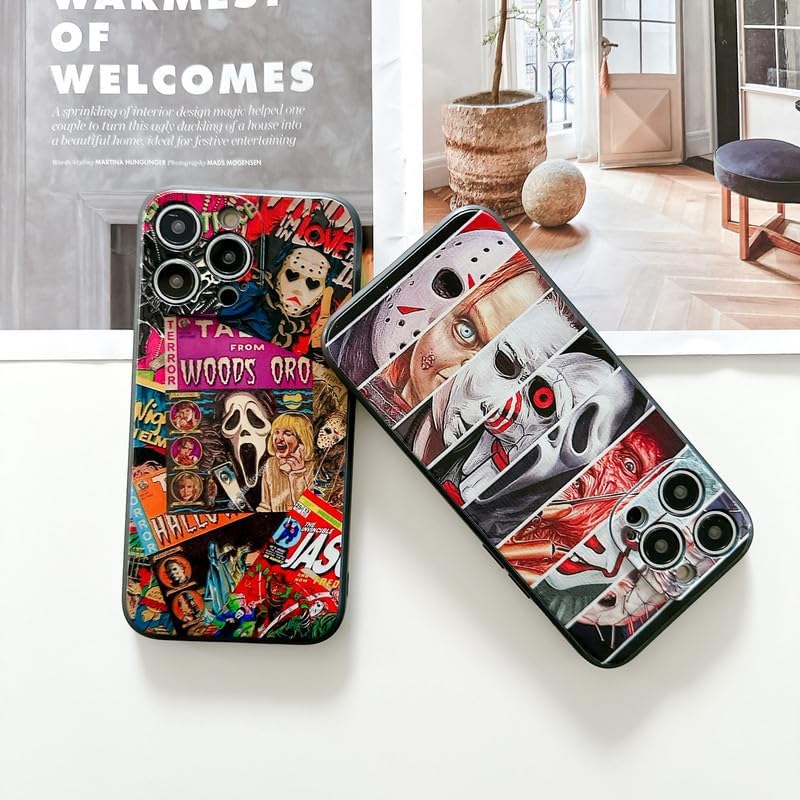 Miniatura 5 de Funda de teléfono de Halloween para iPhone 12 Pro Max para niños, niñas, hombres, mujeres y adolescentes, impresión de collage de caras aterradoras,