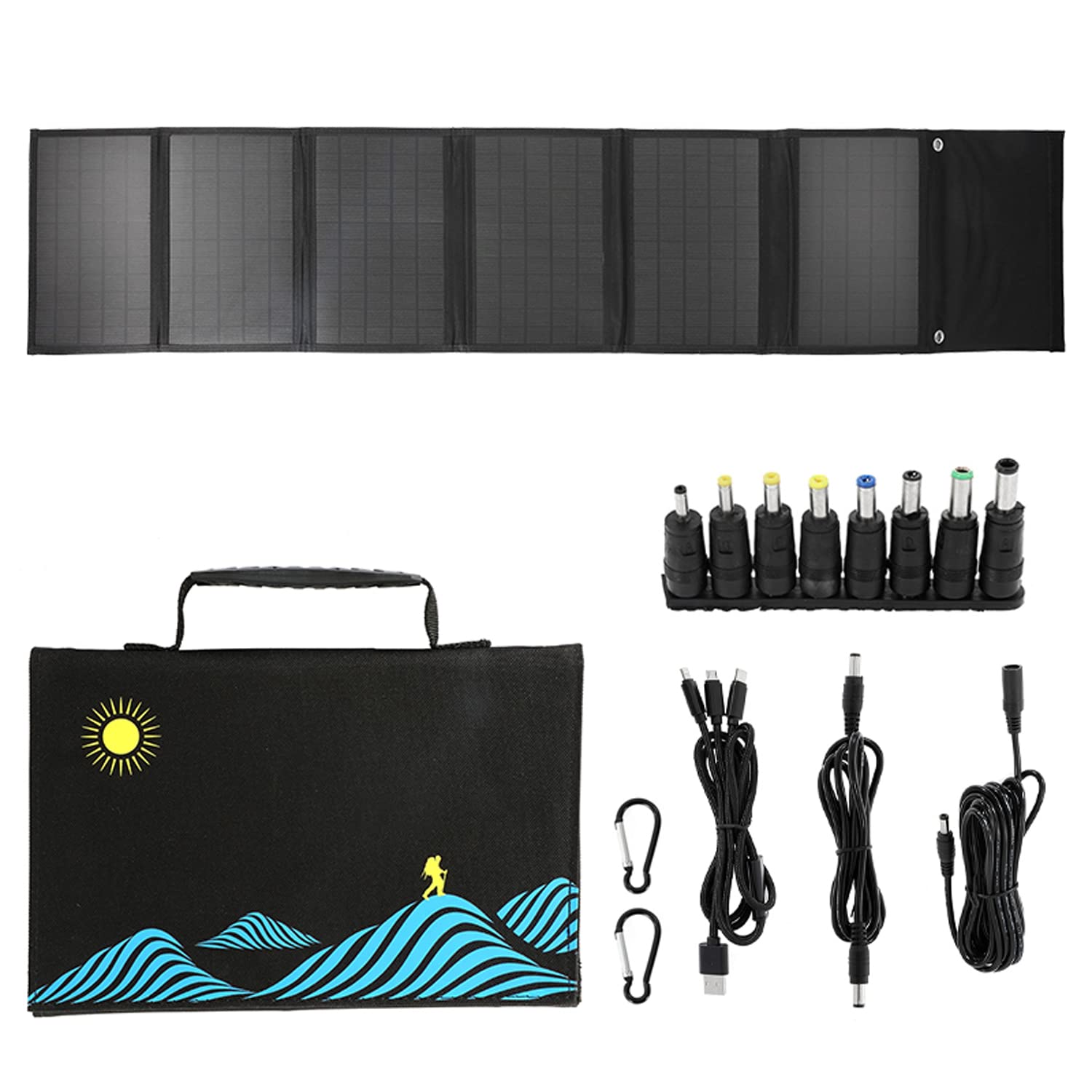 Dispositif de Charge Solaire Pliable Portable, kit de Chargeur Solaire, Sac Pliable pour Panneau Solaire 100 W, Sortie USB + DC, Plus de Puissance, Design Compact, pour Le Camping, la randonnée