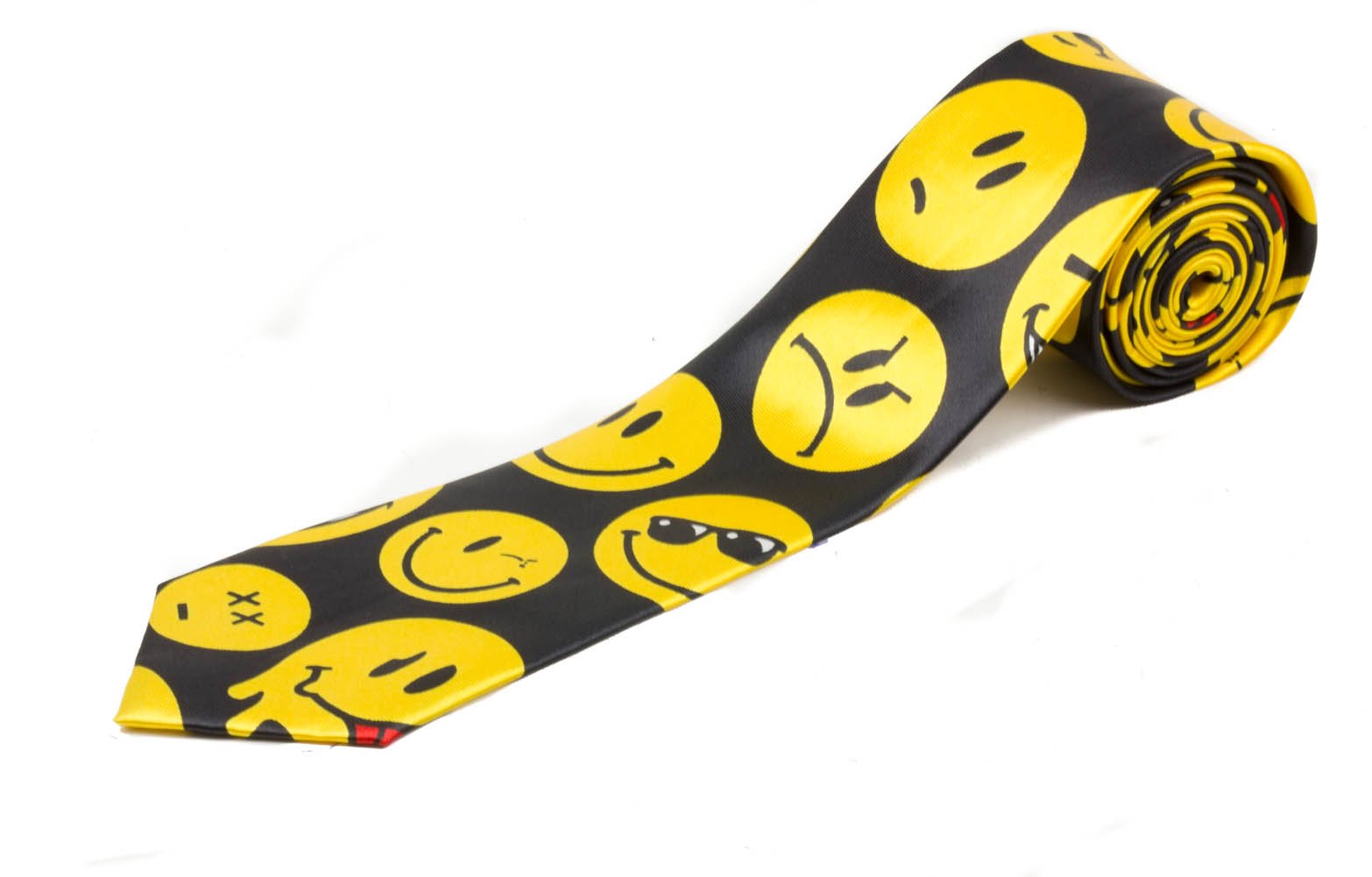 Mytoptrendz® Novelty Print Slim Narrow Necktie (Black with Yellow Funny face)