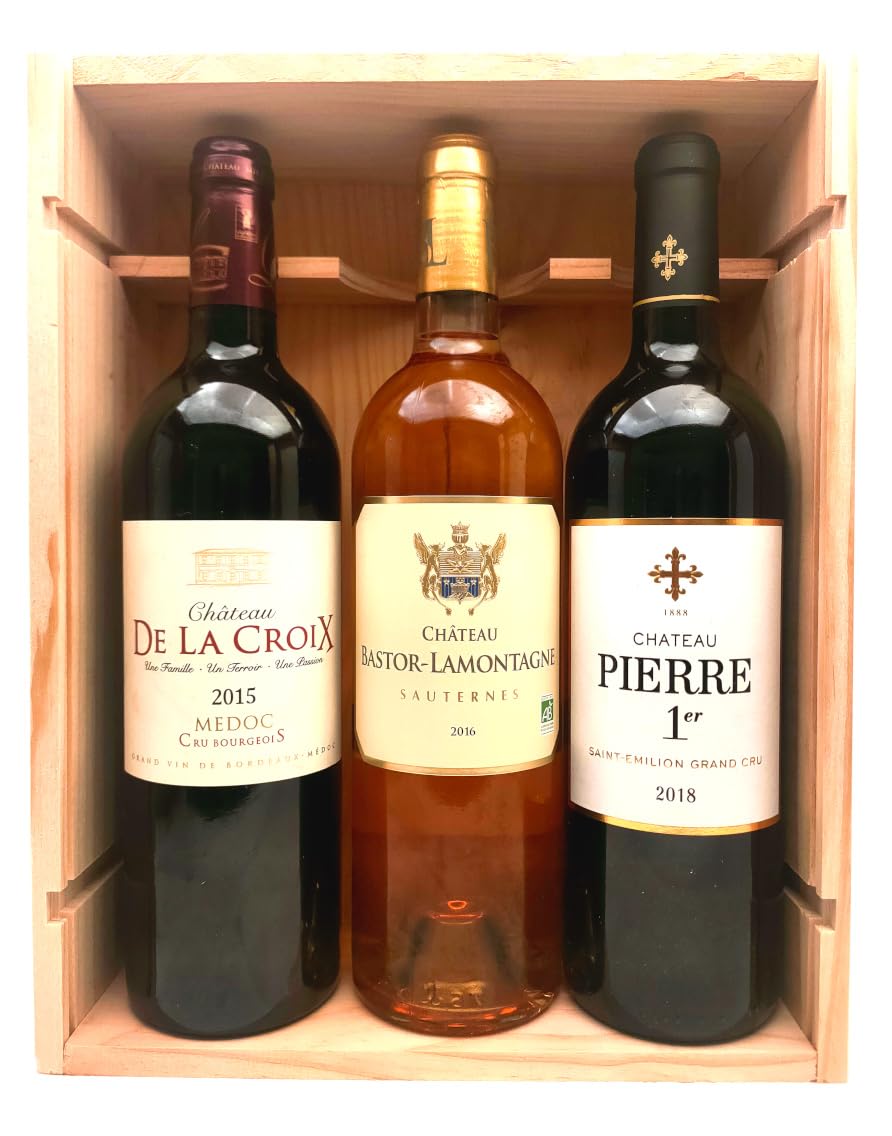 Coffret Prestige Vins de Bordeaux - 1 Saint-Emilion Grand Cru 2018 + 1 Sauternes 2016 + 1 Médoc Cru Bourgeois 2015 !