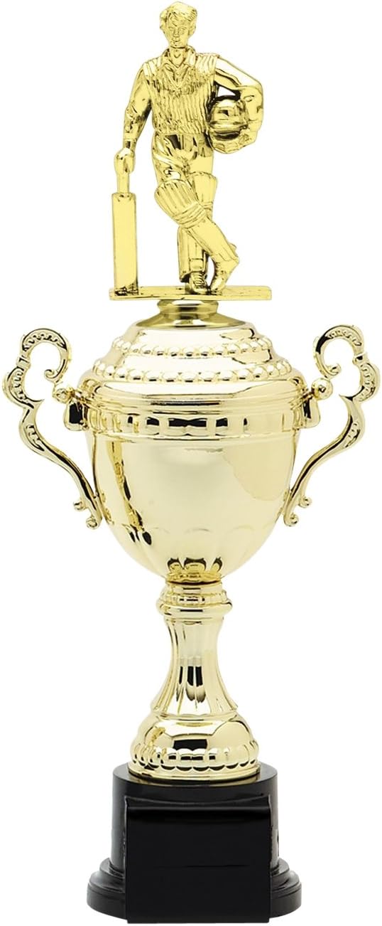 Express Medals Gold Cricket Player Trophy Cup with Engraved Personalized Plate