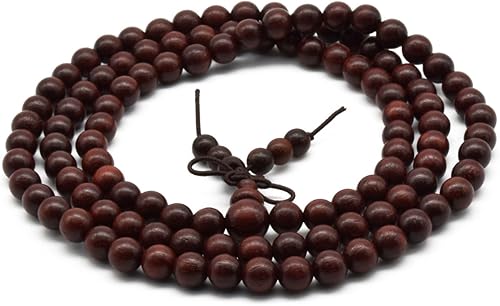 Pulsera unisex de madera de sándalo rojo africano natural con cuentas de oración de budismo tibetano