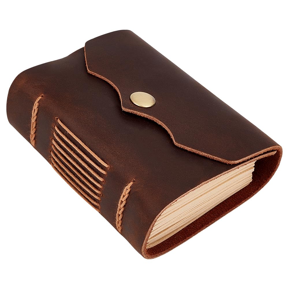 CRASPIRE Leather Journal Notebook Small 320 Blank Pages Kraft Paper Handmade Travel Vintage Daily 3.3x4.3in Lock Closure Portable Notepad for Man Women Gifts Artist Traveler Writing Drawing Coffee