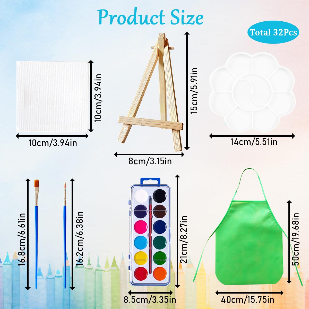 Kit Peinture 32 Pièces - 8 Mini Toiles Et Chevalets Avec Pinceaux, Peintures Et Accessoires Pour Enfants Et Adultes