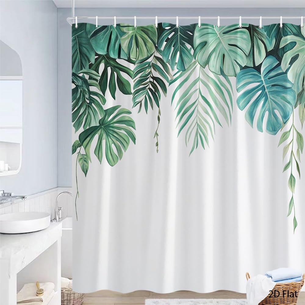Glwdmb H-19 1 Piece 150X180cm Tropical Monstera And Palm Leaf Printed Shower Curtain With Hook, Polyester, For Windows And Walls, Bathtub, Bathroom, Machine Washable, All Season Universal