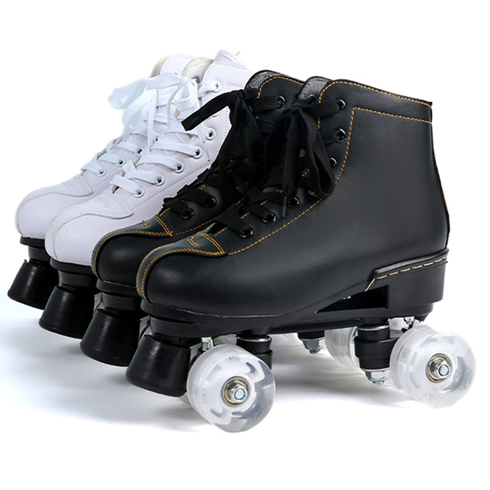Patins à roulettes à Double Rangée pour Femmes et Hommes, Rollers Quad en Cuir PU Haut de Gamme avec Roues Clignotantes en PU pour Débutant Adulte Adolescent Enfant
