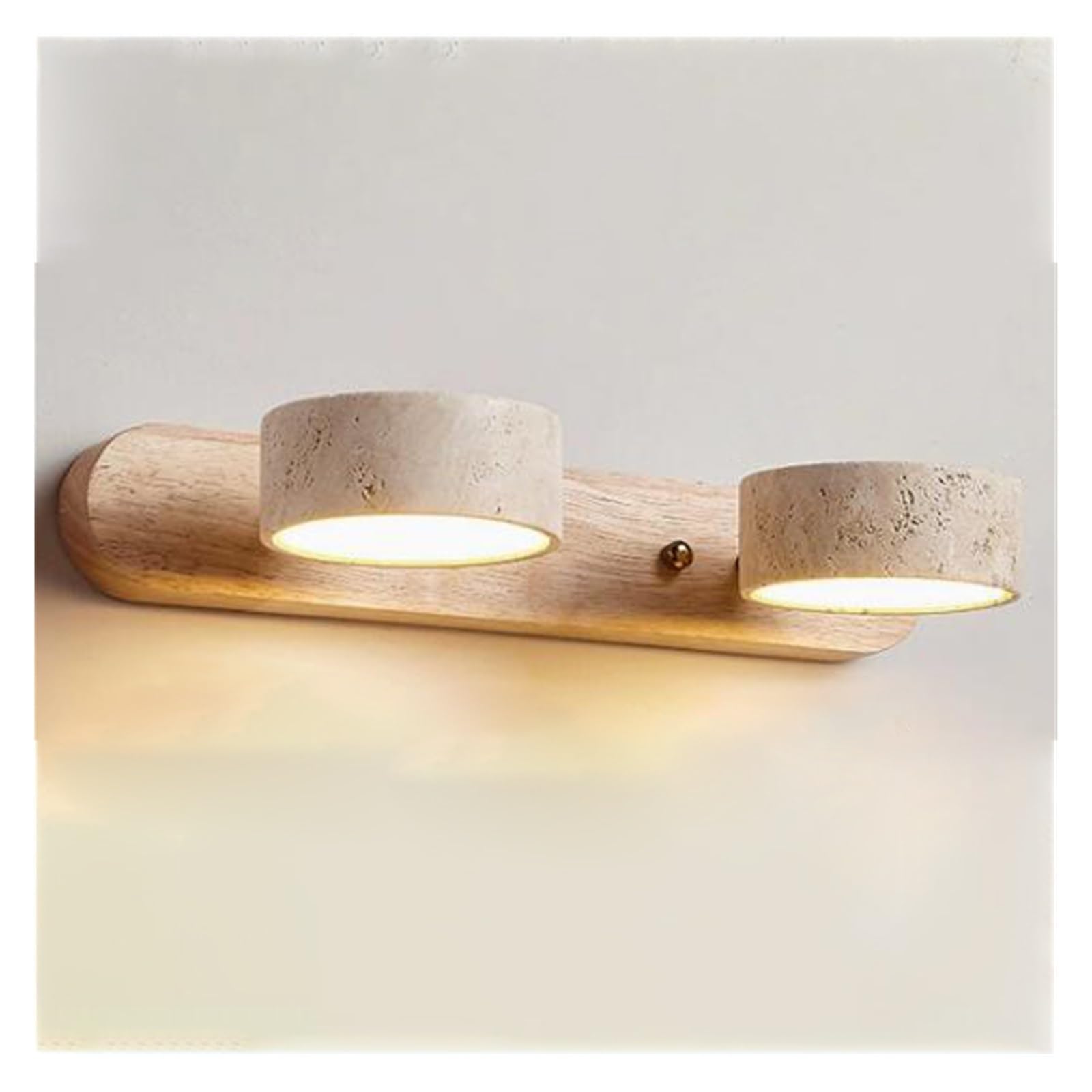 KHUKHU Wall Light Sconce 2 Light LED Wall Sconces Wabi-Sabi Travertine Wall Light Solid Wood Base Wall Mounted Light Bathroom Vanity Wall Lamp 180° Rotating Wall Lights Fixtures(Wood,2-Light)