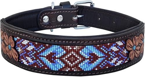 Miniatura 2 de Collar de cuero para perro, tamaño extra pequeño, estilo occidental, resistente, con cuentas ajustables y acolchado, suave para cachorros y perros