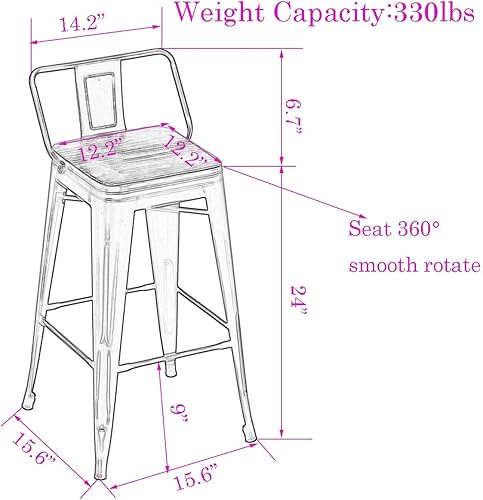 Miniatura 44 de Changjie Furniture Juego de 4 taburetes de bar giratorios de 26 pulgadas con respaldo, taburetes de bar industriales para isla de cocina (giratorios